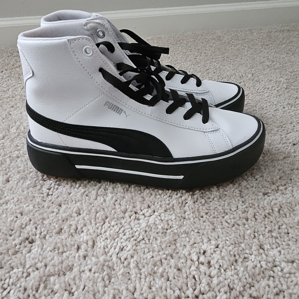 Puma White and Black Classic High-Top Sneakers - Picture 3 of 11